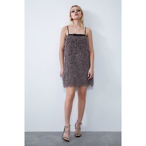 Zara Faux Feather Bow Mini Dress in Lavender